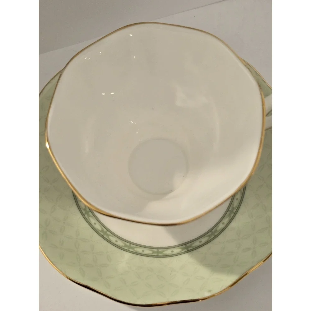 Royal Albert Hampton Bone China Cup & Saucer Set Floral Green Gold Trim